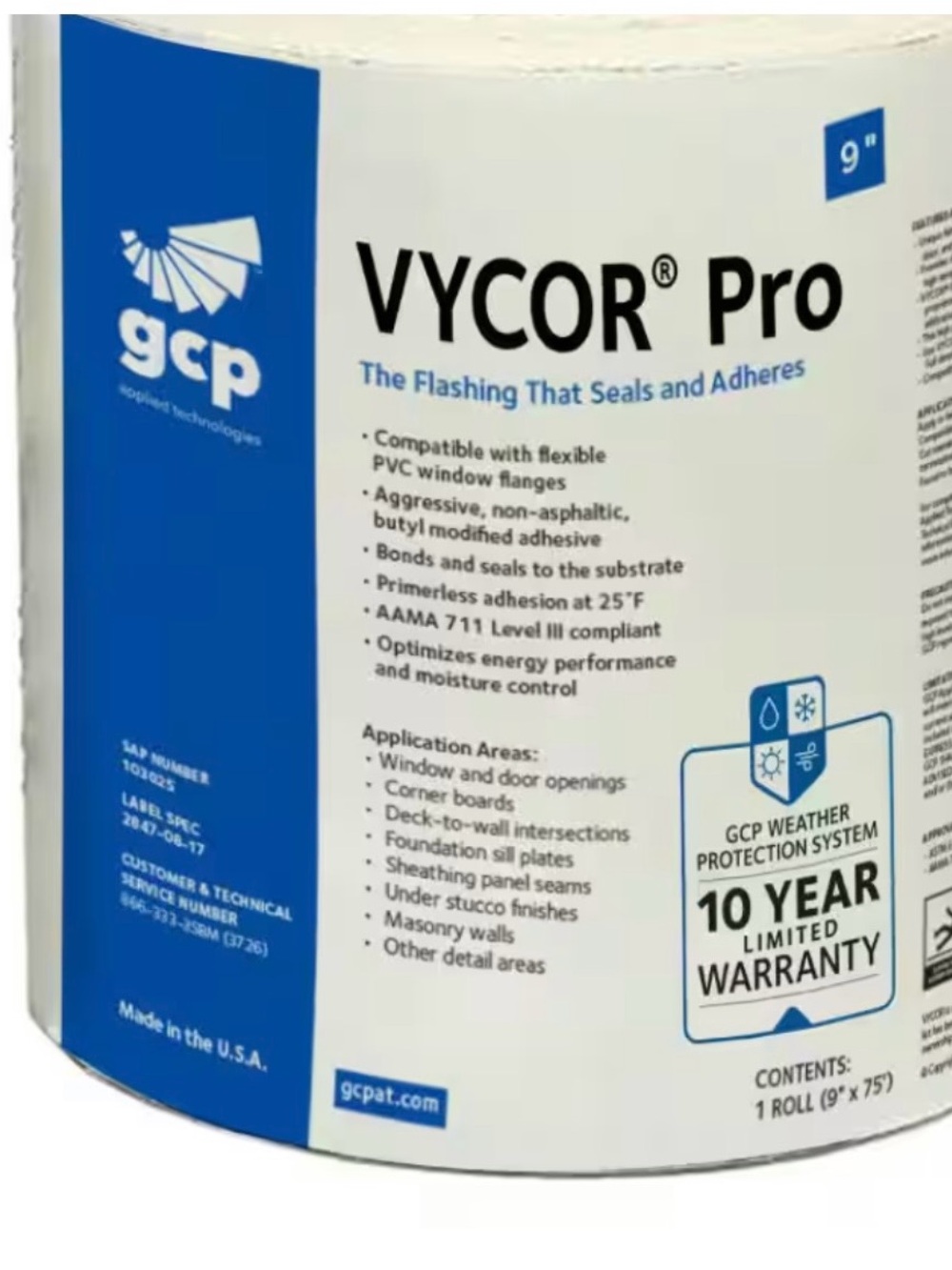 Vycor pro flashing that seals and adheres
